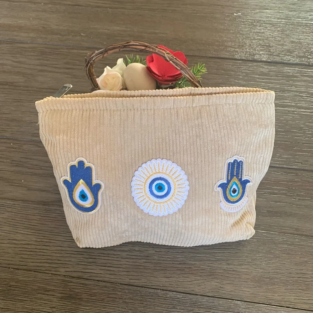 Corduroy Zip Pouch with Eye Patches 2 available specify color grey or off white - Picture 8 of 8